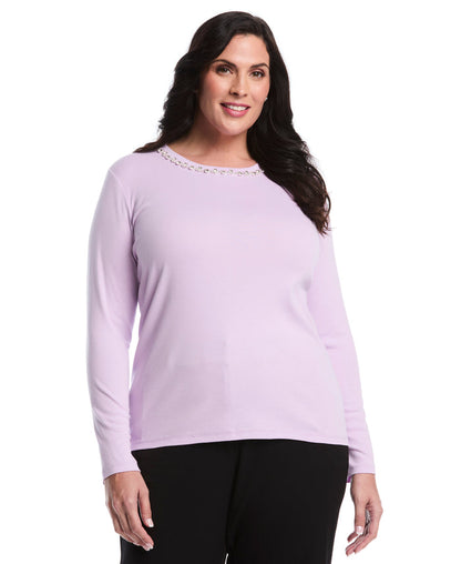 Plus Size Embellished Neck Top (Orchid Bloom)