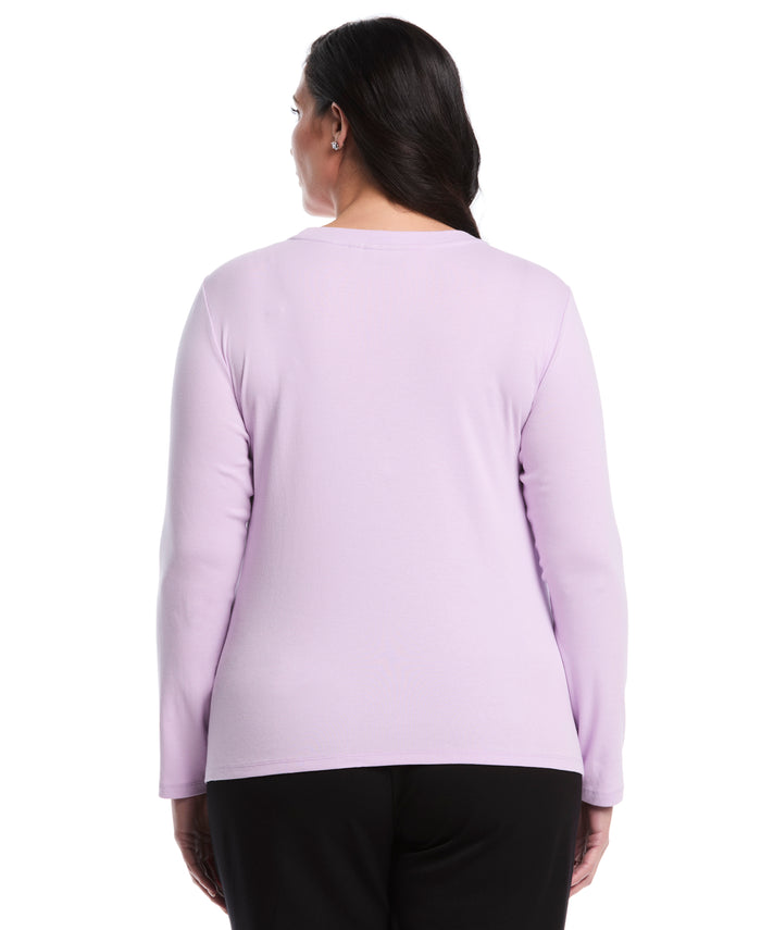 Plus Size Embellished Neck Top (Orchid Bloom)