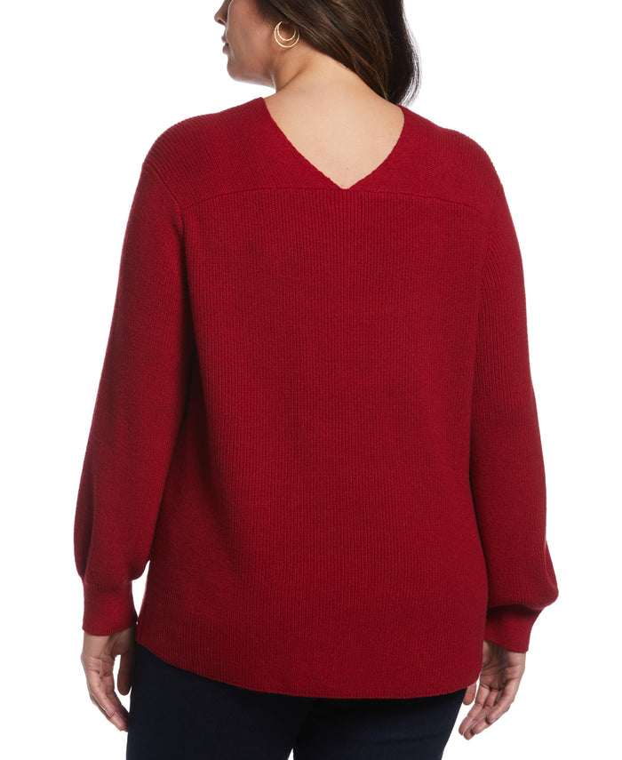 Essential Ribbed V-Neck Sweater (Ruby)