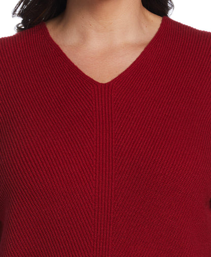 Essential Ribbed V-Neck Sweater (Ruby)