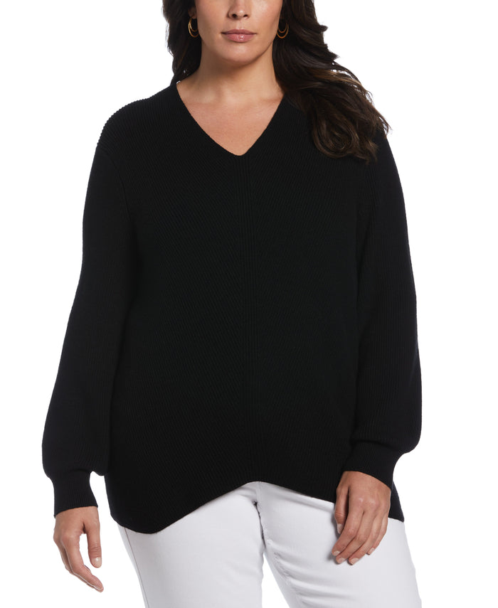 Essential Ribbed V-Neck Sweater (Black)