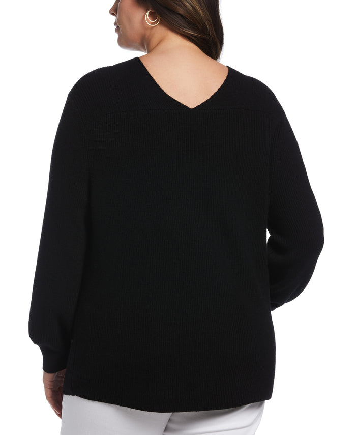 Essential Ribbed V-Neck Sweater (Black)
