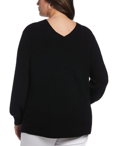 Essential Ribbed V-Neck Sweater (Black)