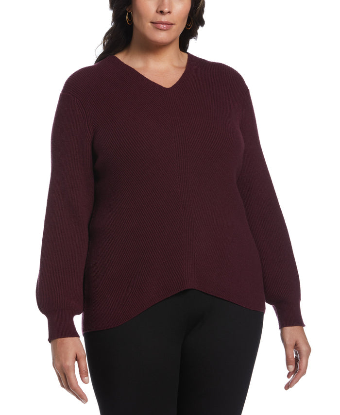 Essential Ribbed V-Neck Sweater (Winetasting Heather)
