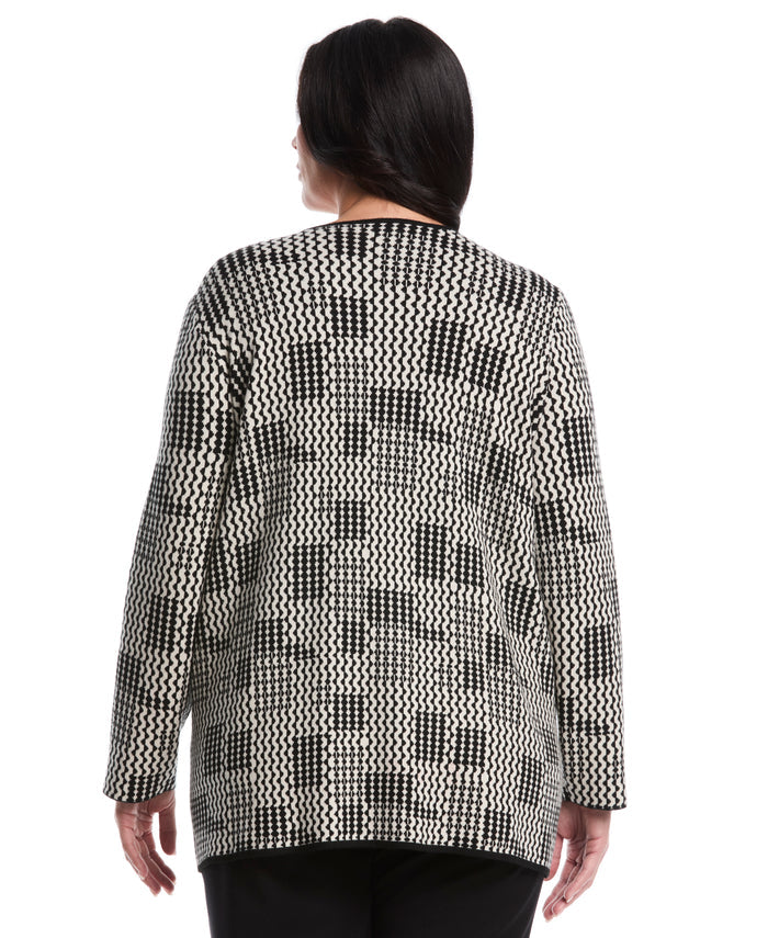 Plus Size Geo Patch Pocket Open Cardigan (Ecru)