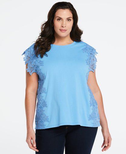 Knit Top with Lace Detail (Azure Blue)