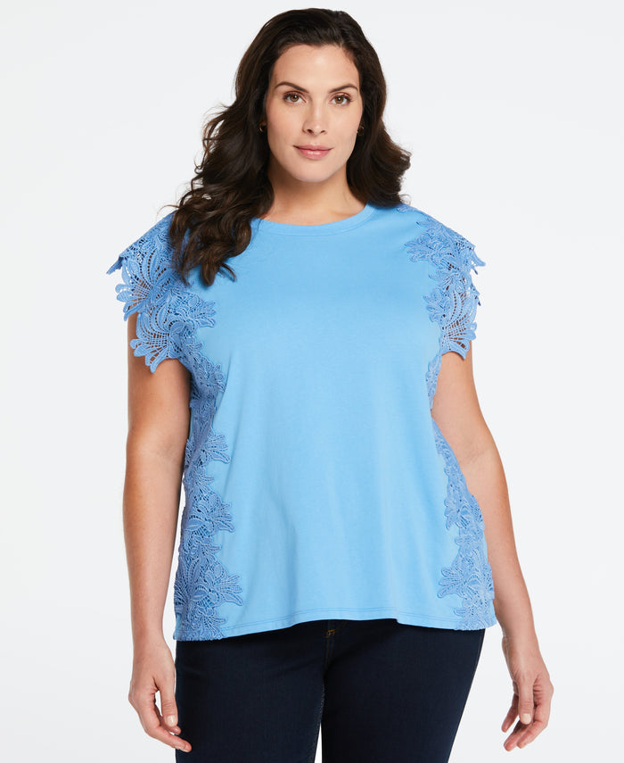 Knit Top with Lace Detail (Azure Blue)