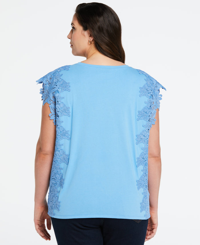 Knit Top with Lace Detail (Azure Blue)