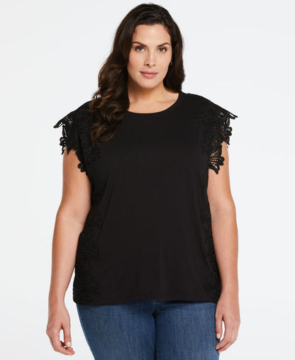 Knit Top with Lace Detail (Black)
