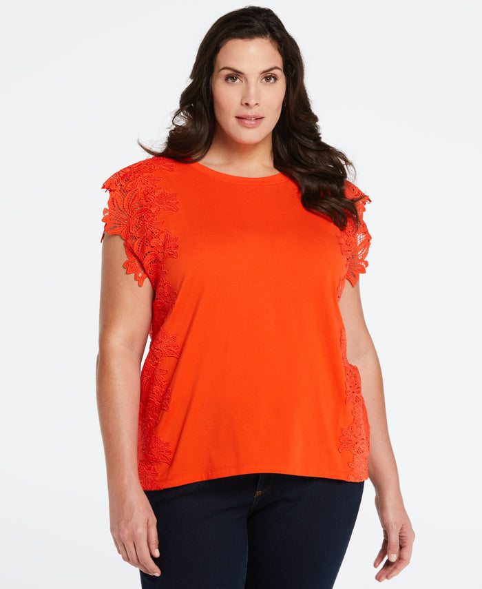 Knit Top with Lace Detail (Orange Com)