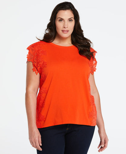 Knit Top with Lace Detail (Orange Com)