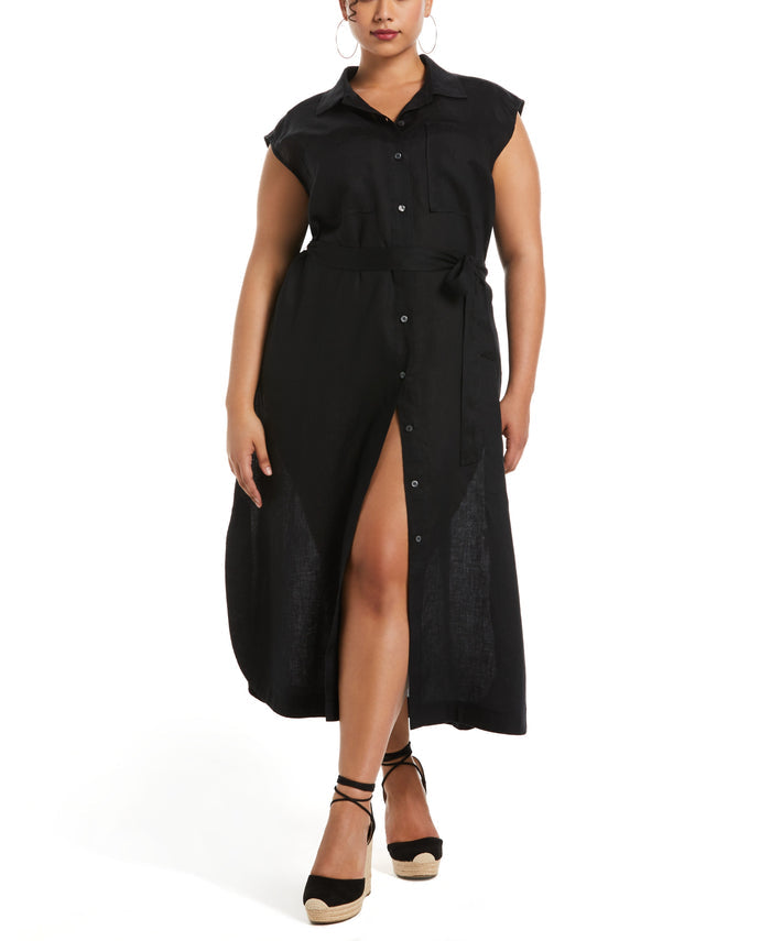 Stripe Linen Shirtdress (Black)