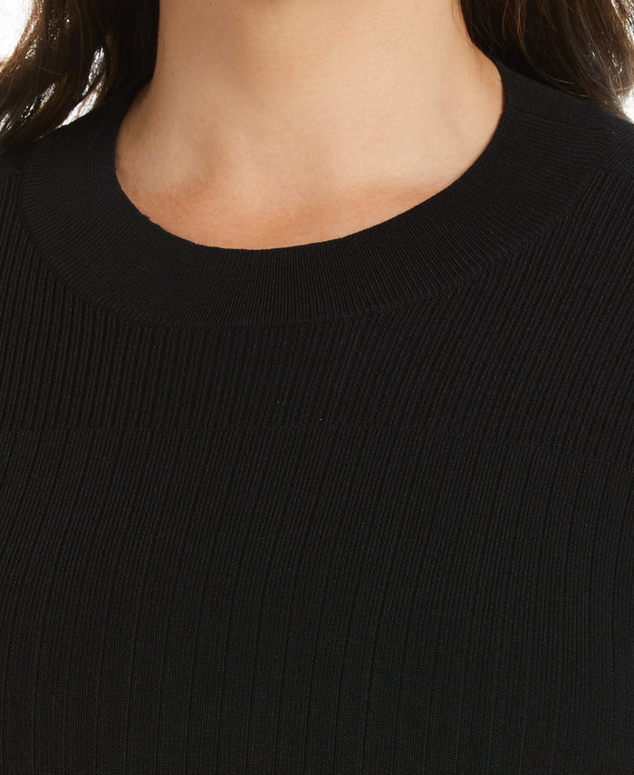 Mixed Rib Mock Neck Sweater (Black)