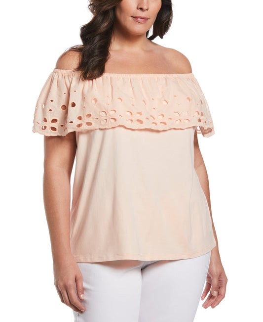 Off the Shoulder Mixed Media Top (Peach Melba)