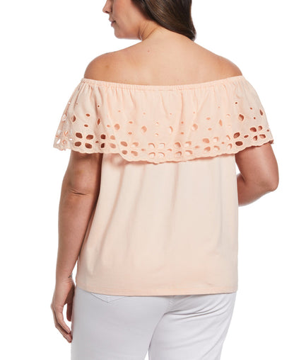 Off the Shoulder Mixed Media Top (Peach Melba)
