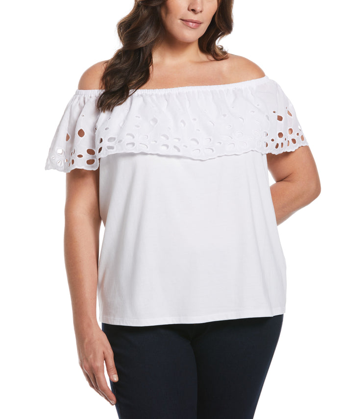 Off the Shoulder Mixed Media Top (White)