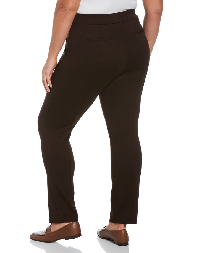 PLUS PONTE KNIT SLIM LEG PANT - COMFORT FIT (Dark Chocolate)
