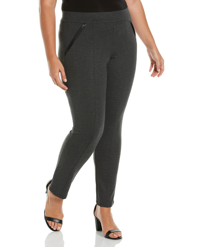 PLUS PONTE KNIT SLIM LEG PANT - COMFORT FIT (Charcoal Heather)