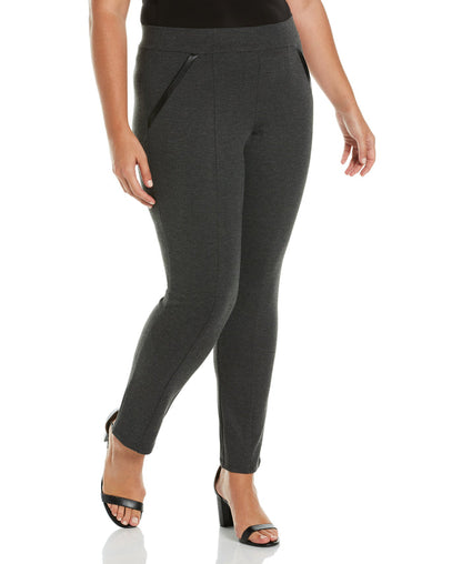 PLUS PONTE KNIT SLIM LEG PANT - COMFORT FIT (Charcoal Heather)