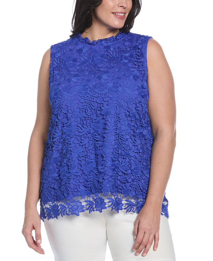 Plus Size Scalloped Lace Top (Dazzling Blue)