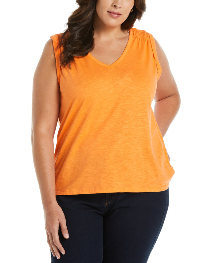 Solid Smocked V-neck Top (Bird Of Paradise)