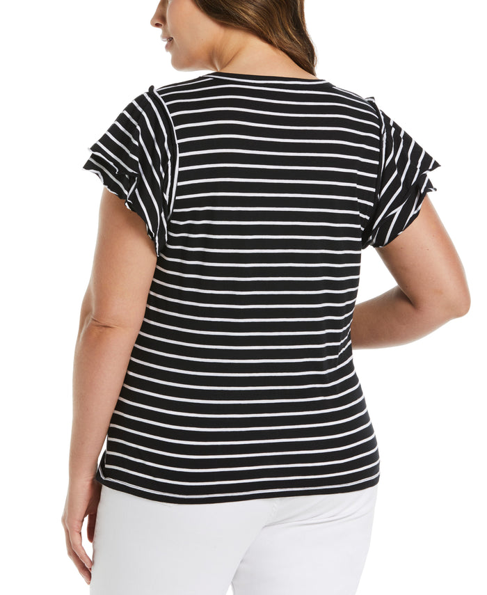 Stripe Ruffle Sleeve Tee (Black)