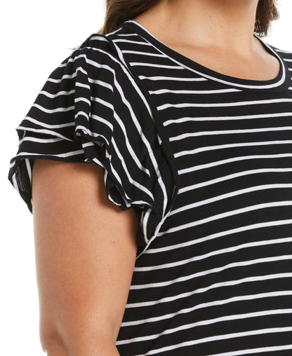 Stripe Ruffle Sleeve Tee (Black)