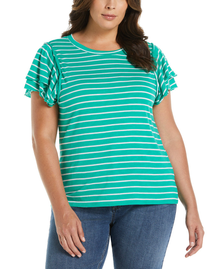 Stripe Ruffle Sleeve Tee (Simply Green)