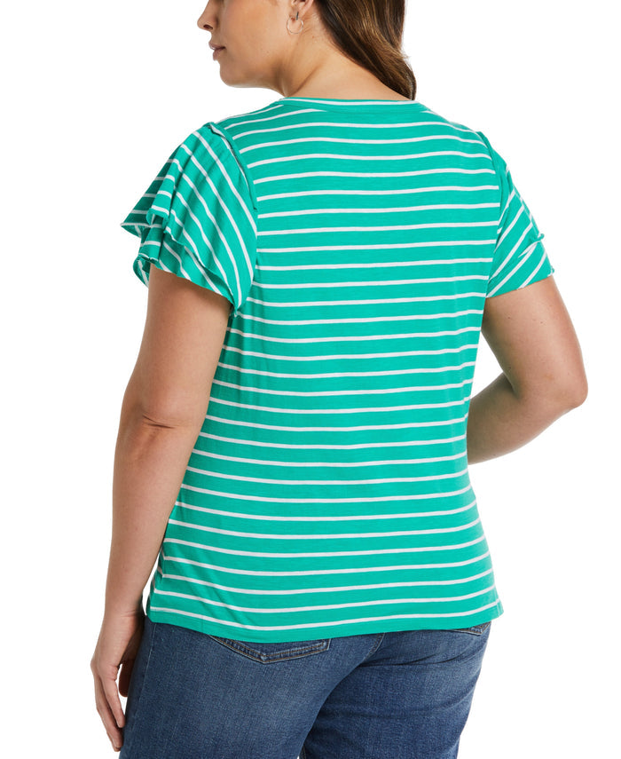 Stripe Ruffle Sleeve Tee (Simply Green)