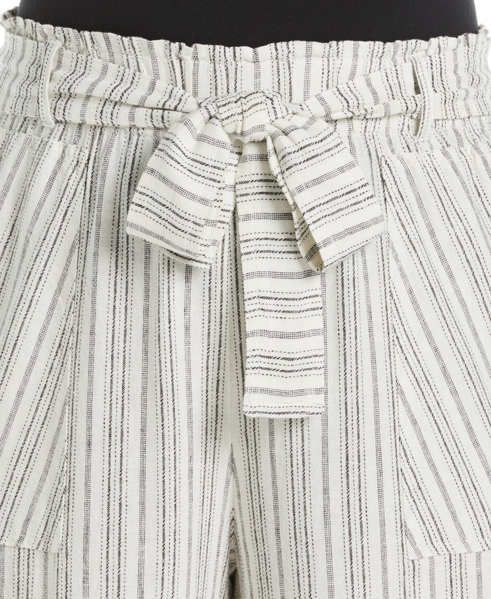 Stripe Wide Leg Linen Blend Paper Bag Pant (Snow White)