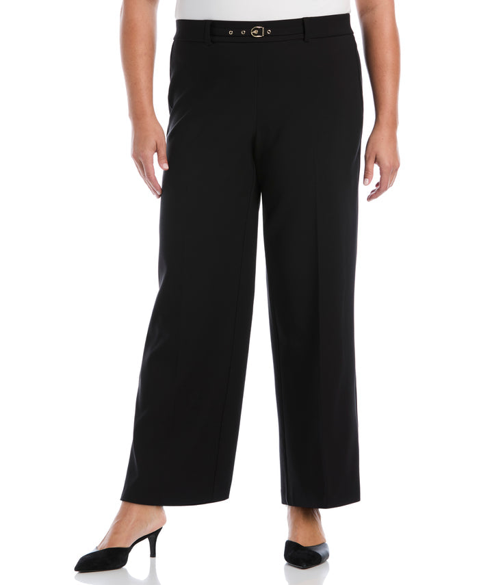 Plus Size Wide Leg Novelty Belt Pant (Black)