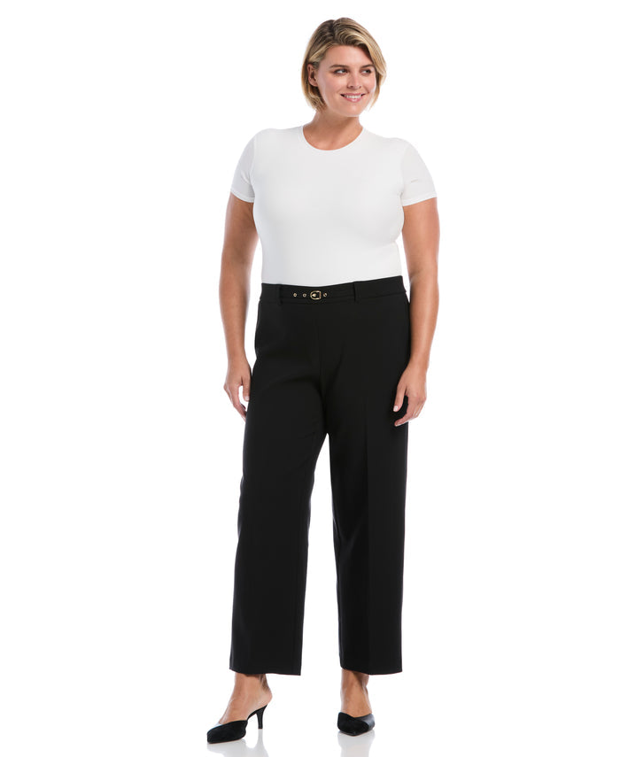 Plus Size Wide Leg Novelty Belt Pant (Black)