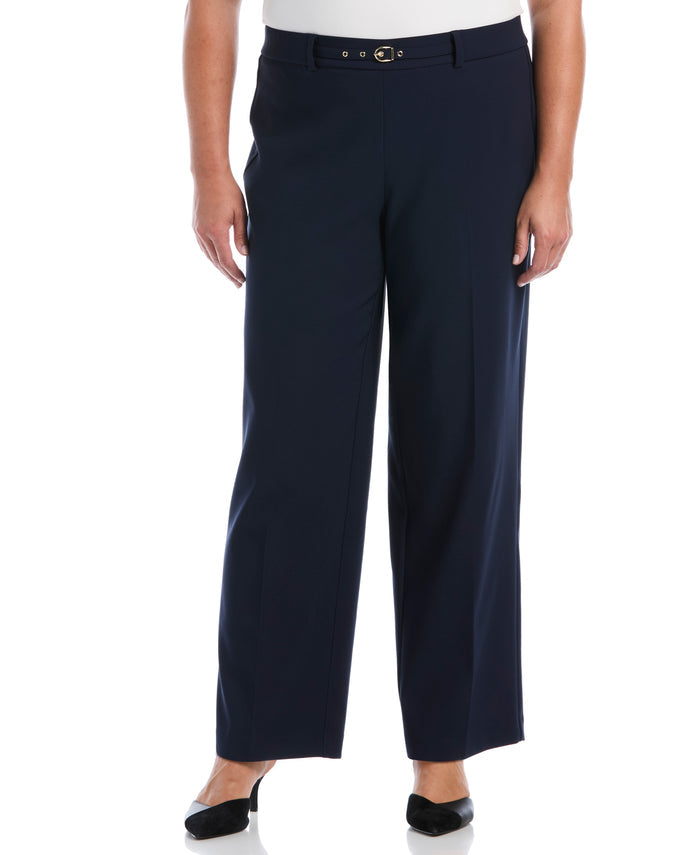 Plus Size Wide Leg Novelty Belt Pant (Black Iris)