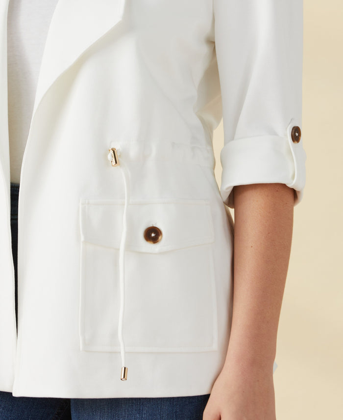 Ponte Knit Drape Front Jacket (Egret)