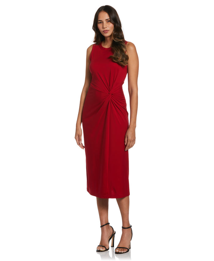 Ponte Knit Twist Front Midi Dress (Ruby)
