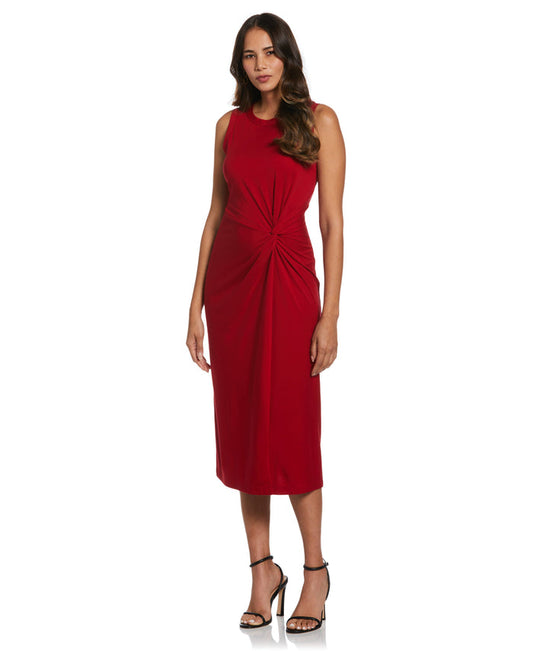 Ponte Knit Twist Front Midi Dress (Ruby)