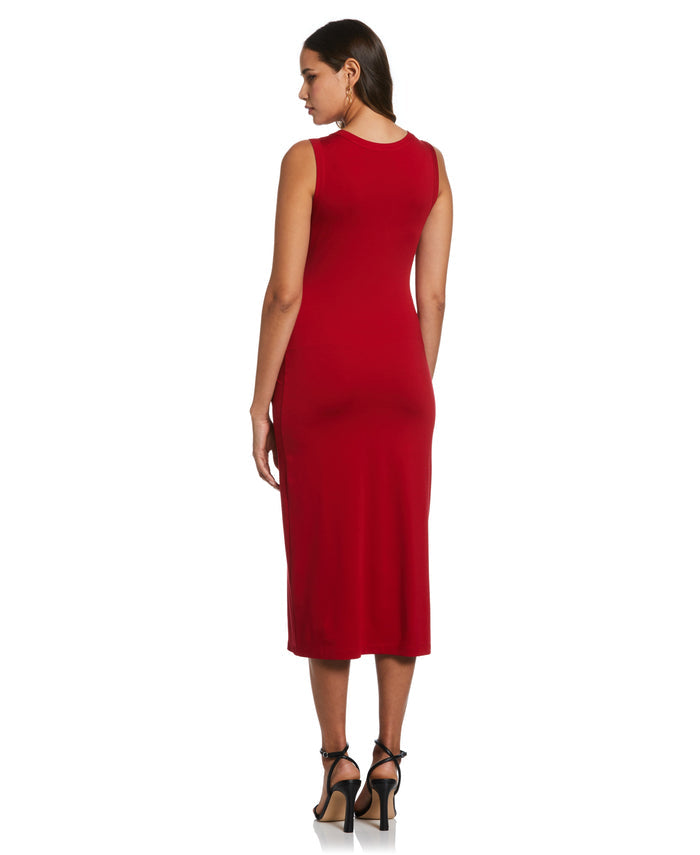 Ponte Knit Twist Front Midi Dress (Ruby)