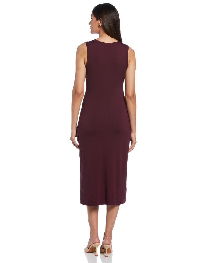 Ponte Knit Twist Front Midi Dress (Winetasting)