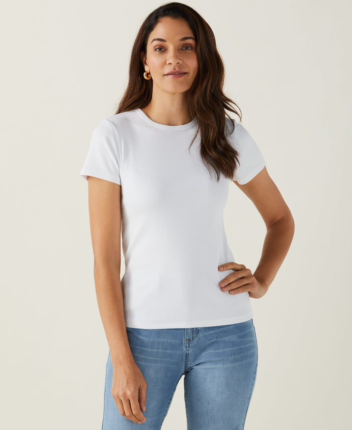 Ribbed Crew Neck Tee (White)