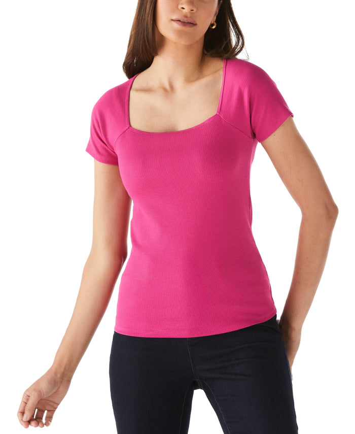 Ribbed Square Neck Tee (Cosmo Pink)