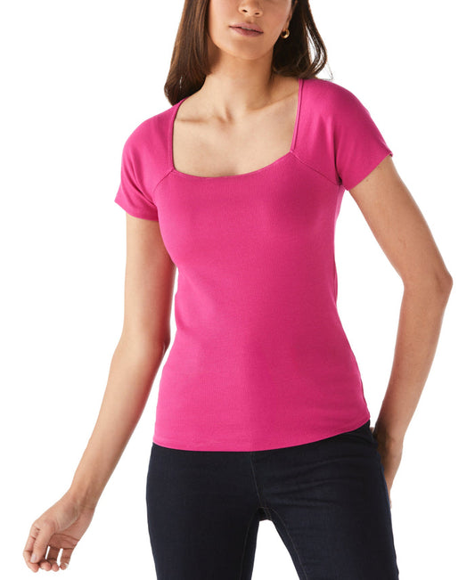 Ribbed Square Neck Tee (Cosmo Pink)