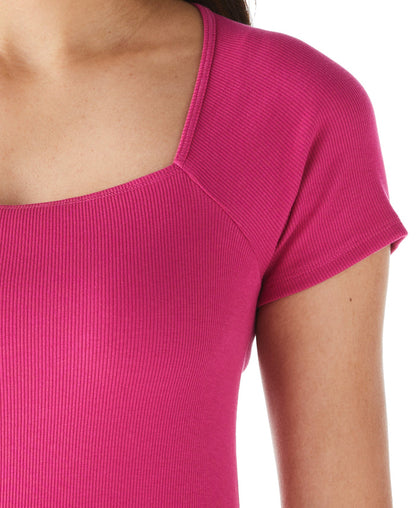 Ribbed Square Neck Tee (Cosmo Pink)