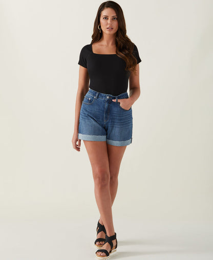 Ribbed Square Neck Tee (Black)