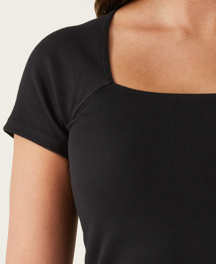 Ribbed Square Neck Tee (Black)