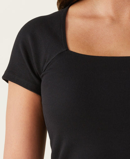 Ribbed Square Neck Tee (Black)