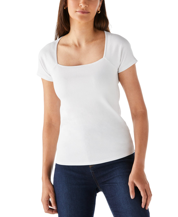 Ribbed Square Neck Tee (White)