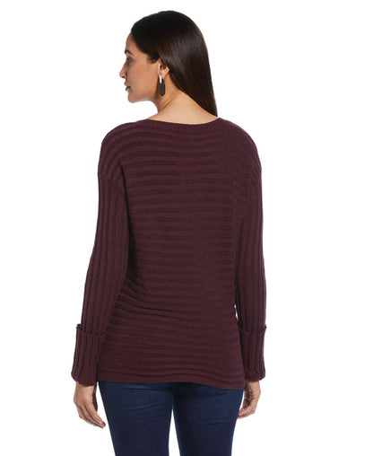 Ribbed Sweater with Button Detail (Winetasting Heather)