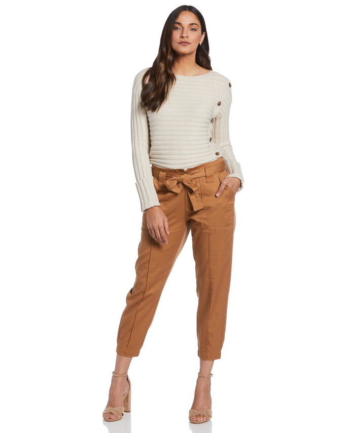 Ribbed Sweater with Button Detail (Oatmeal Heather)