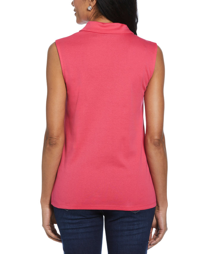 Ribbed V-Neck Polo (Raspberry)