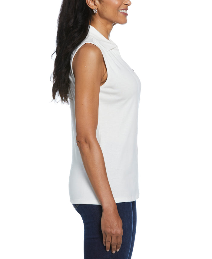 Ribbed V-Neck Polo (Star White)